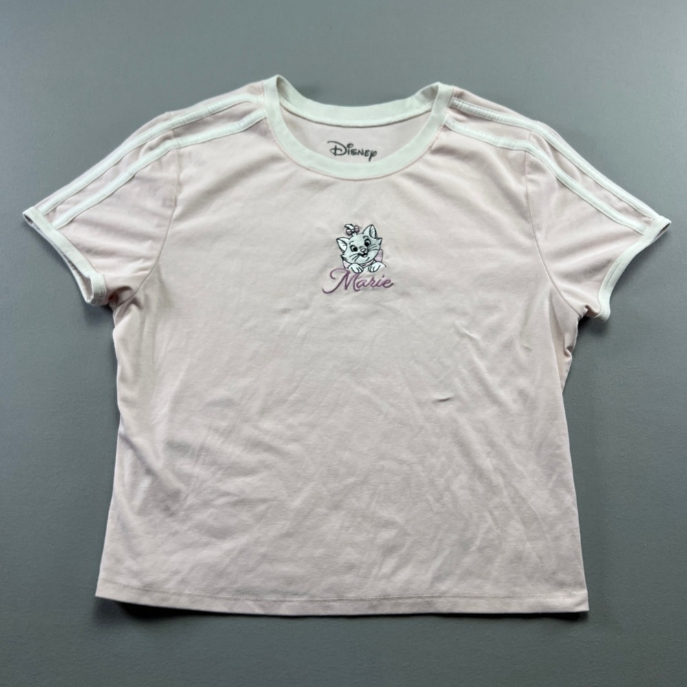 Disney Marie From The Aristocats Ringer T Shirt Kids XL Light Pink Embroidered
